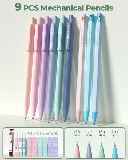 Four Candies 56 PCS Stationery Set, Cute Organizer with Supplies, 6 Multicolor Pens, 12 Pastel Highlighters, 5 Gel Pens Black Ink, 9 Mechanical Pencils for College Essentials Stuff (Green)