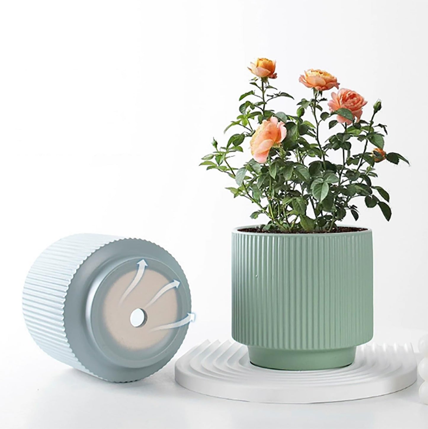 Puoyikt Ceramic 4.9+6.3 inch Planters, Modern Home and Office Flowerpot, Indoor and Outdoor Flowerpot with Drainage Hole (Green)