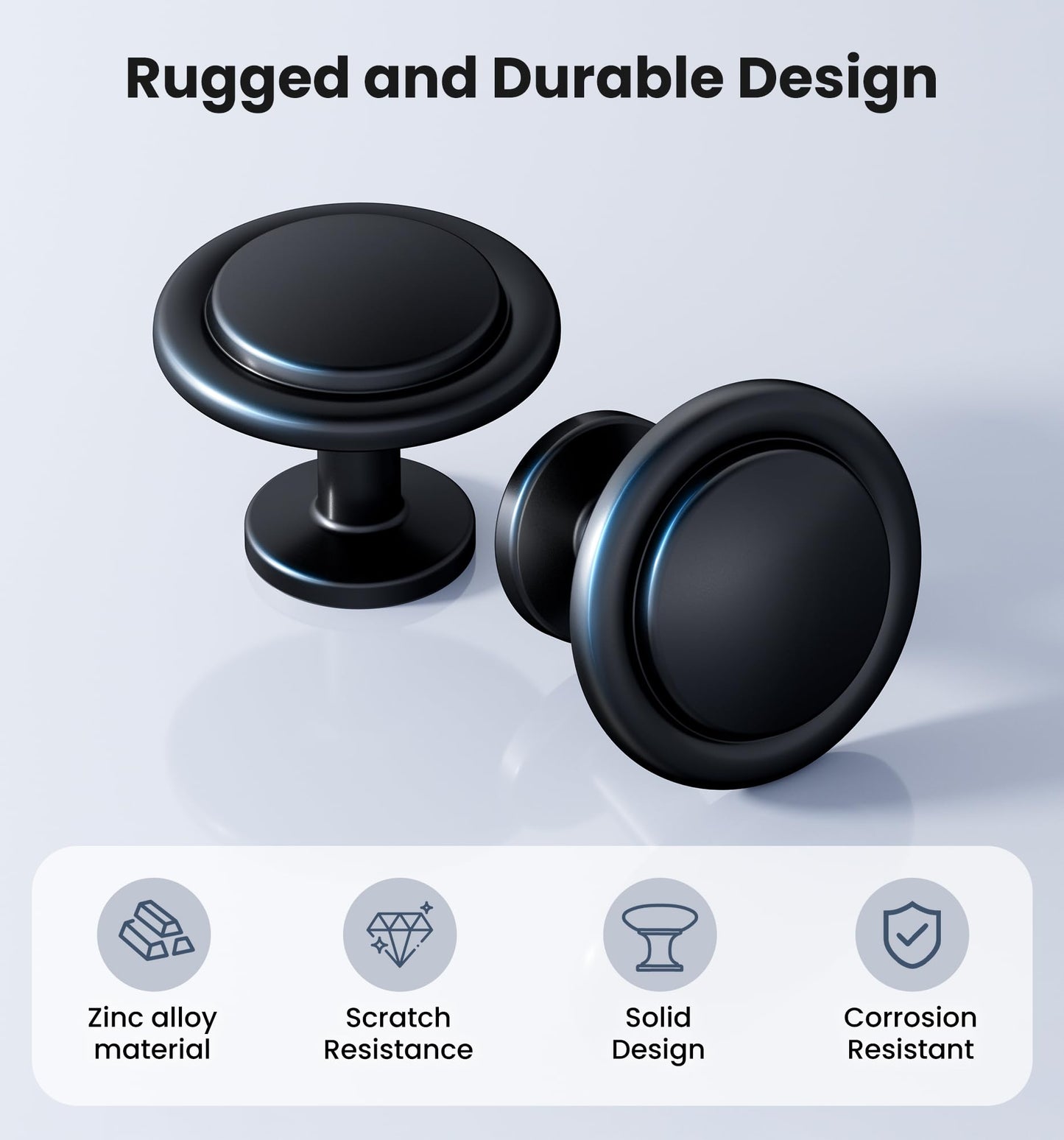 Veise 30 Pack 1-1/4 Inch Matte Black Solid Zinc Alloy Euro Style Cabinet Knobs, Single Hole Round Drawer Pulls for Kitchen Dresser Bathroom Vanity and Various Furniture