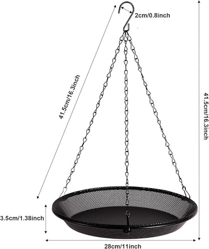 HRAYLTOP Hanging Bird Feeder Bowl with 16.3 inch Iron Hanging Chain Detachable Outdoor Decor for Garden Backyard Patio and Deck - Perfect for Attracting Birds