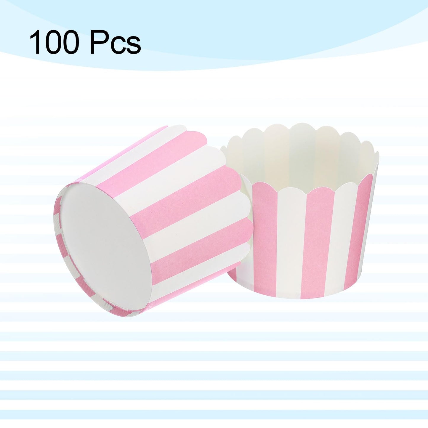 HARFINGTON 100Pcs Paper Baking Cups 6oz Greaseproof Disposable Bulk Cupcake Muffins Liners Cases Wrappers for Wedding Birthday Graduation, Stripe Pink