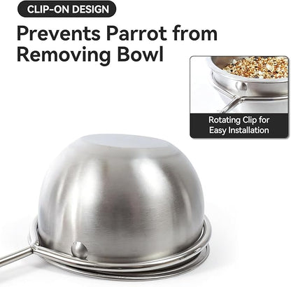 AOTU Anti-Snatch Stainless Steel Parrot Feeding Cups with Locking Buckle - Bird Food & Water Bowls, Essential Bird Cage Accessories for Cockatiel, Conure, Budgie, Macaw Gray Parrot & Small Pets (S)