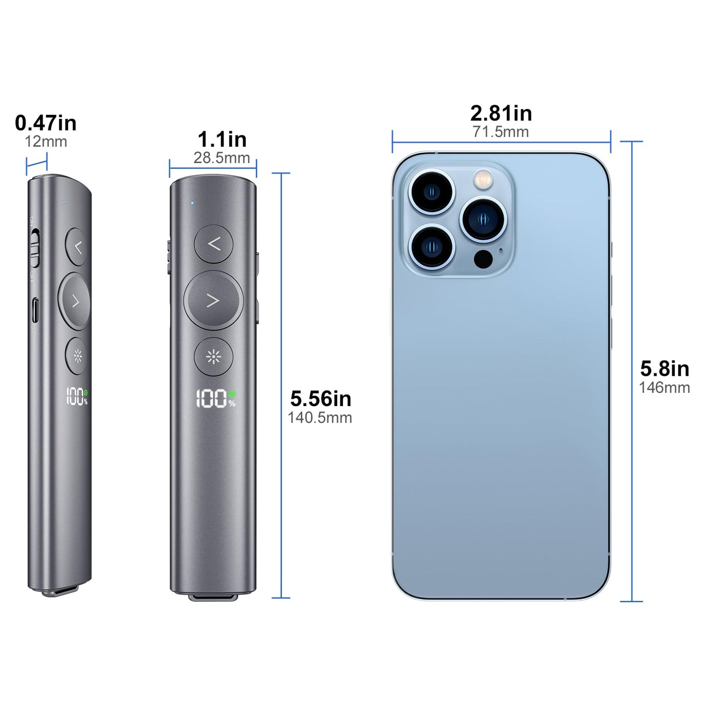 Rechargeable Presentation Clicker with Green Laser Pointer for PowerPoint, Power Display Wireless Presenter Remote with USB-A & USB-C Dongle, Slide Advancer for Mac, Windows, Laptop, Classroom, Office