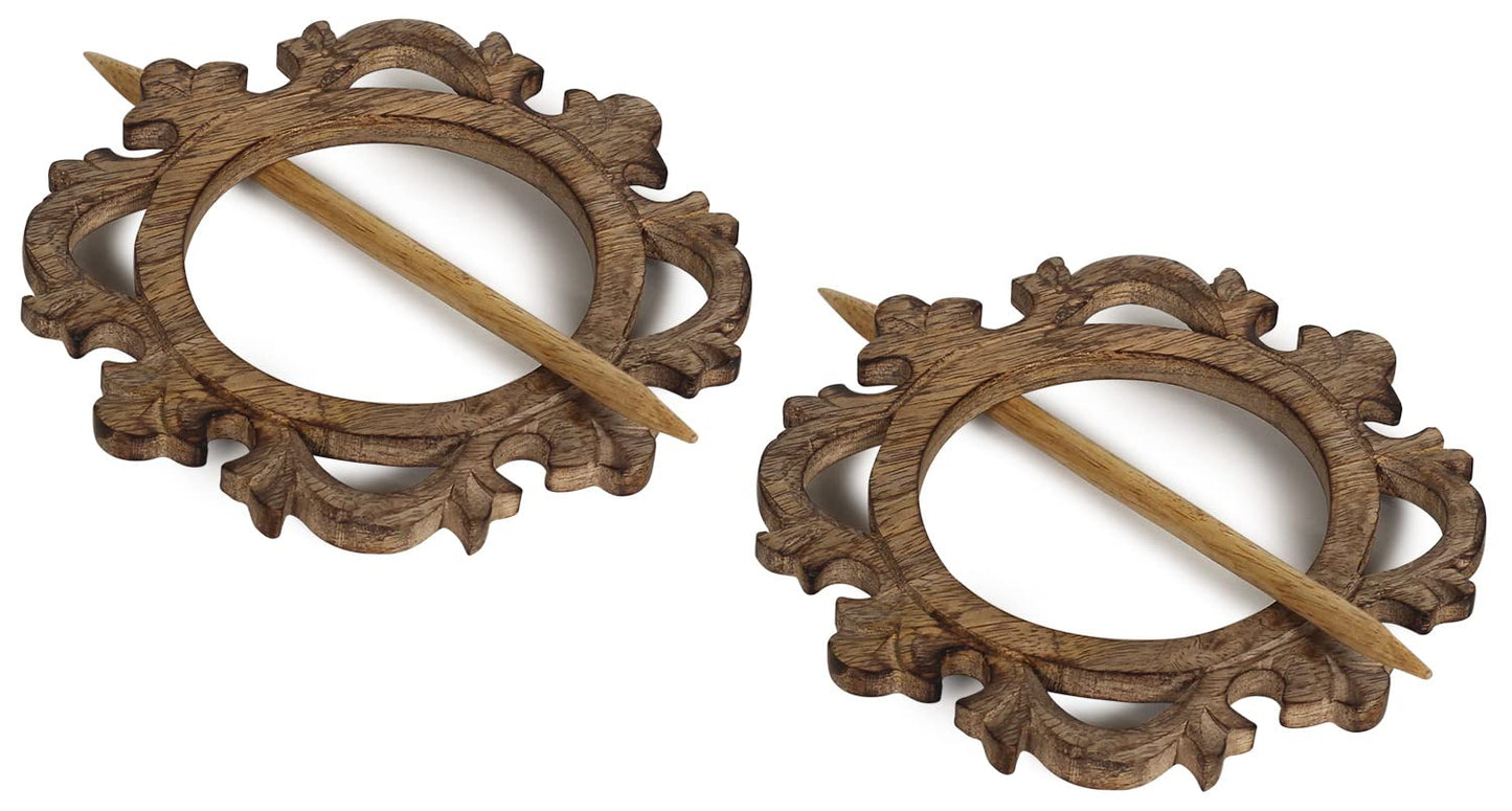 eTroves 7 Inch Wood Curtain Tiebacks Drapery Holdback Set of 2 - Antique Wooden Curtain Hooks, Handmade Rustic Decorative Curtain Holdbacks, Modern Drapery Tiebacks, Brown