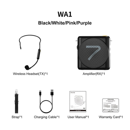 7RYMS WA1 Portable Voice Amplifier for Teachers with Wireless Microphone,Mini Speaker for Classroom,Speech,Training Outdoor,Speaker Megaphone with Noise Canceling, 164ft Range, 23H Working-White