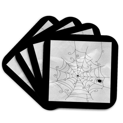 3dRose cst_167443_1 Spider Web with Spider, Black and White, Halloween-Soft Coasters, Set of 4