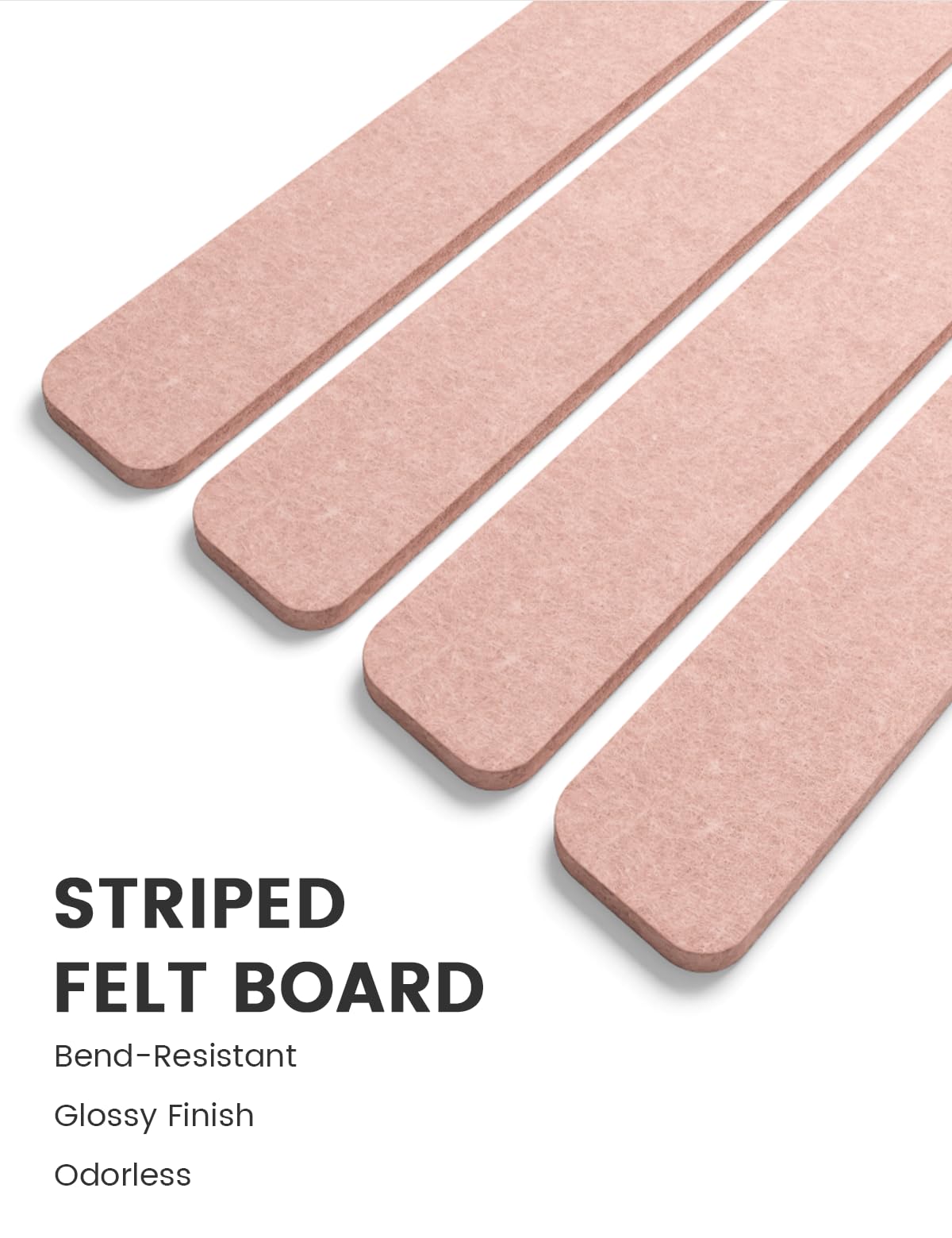 Fluxynara Cork Board Alternative Felt Strip Board 8-Pack 13"x2", Office Pin Board with 50 Push Pins, Adhesive Install for Bedroom Door & Home Office (Pink)