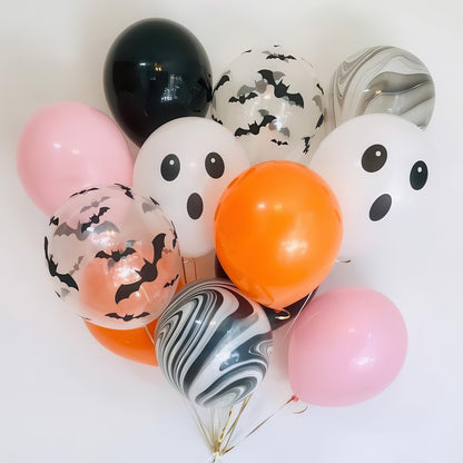 Froova Halloween Balloon Pink Black Orange Balloons with Bat Print Latex Balloons White Ghost Party Balloon for Girls Night Hey Boo Halloween Ghost Spooky One Scary Birthday Baby Shower Party Decor