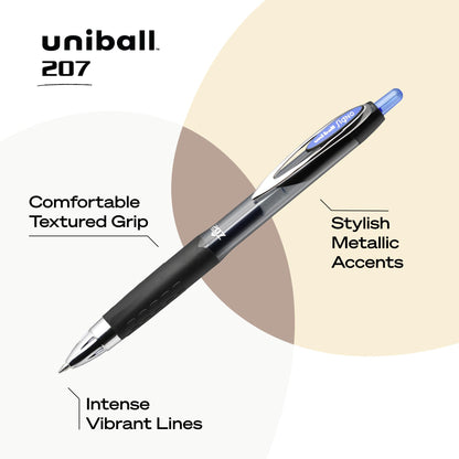 uni-ball 207 Retractable Gel Pens Medium Point, 0.7mm, Blue, 12 Pack