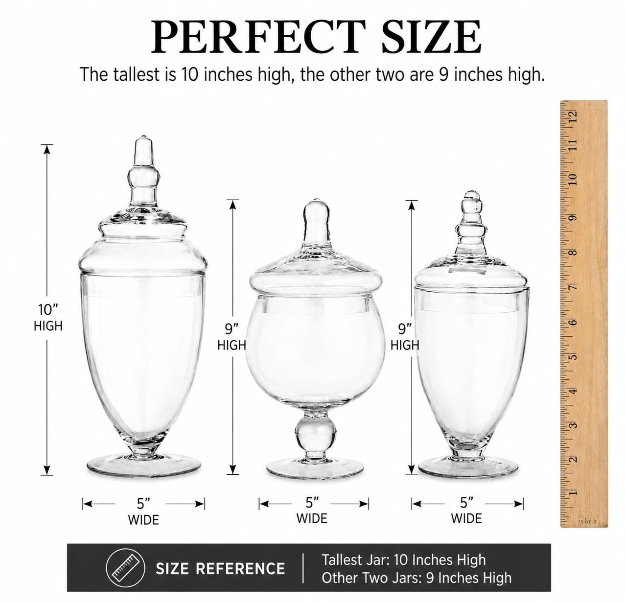 Small Apothecary Jars with Lids Set of 3, Home Essentials & Beyond, for Candy Buffet, Glass decor, Laundry Room, Potpourri, DIY Crafts and Bathroom Jars