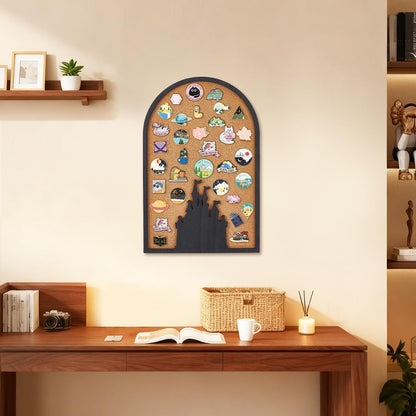 BENECREAT 15x10 Inch Castle Pin Board Corkboard, Arch Design Brooch Display, Wall Mountable Bulletin Board for Office Home Decor
