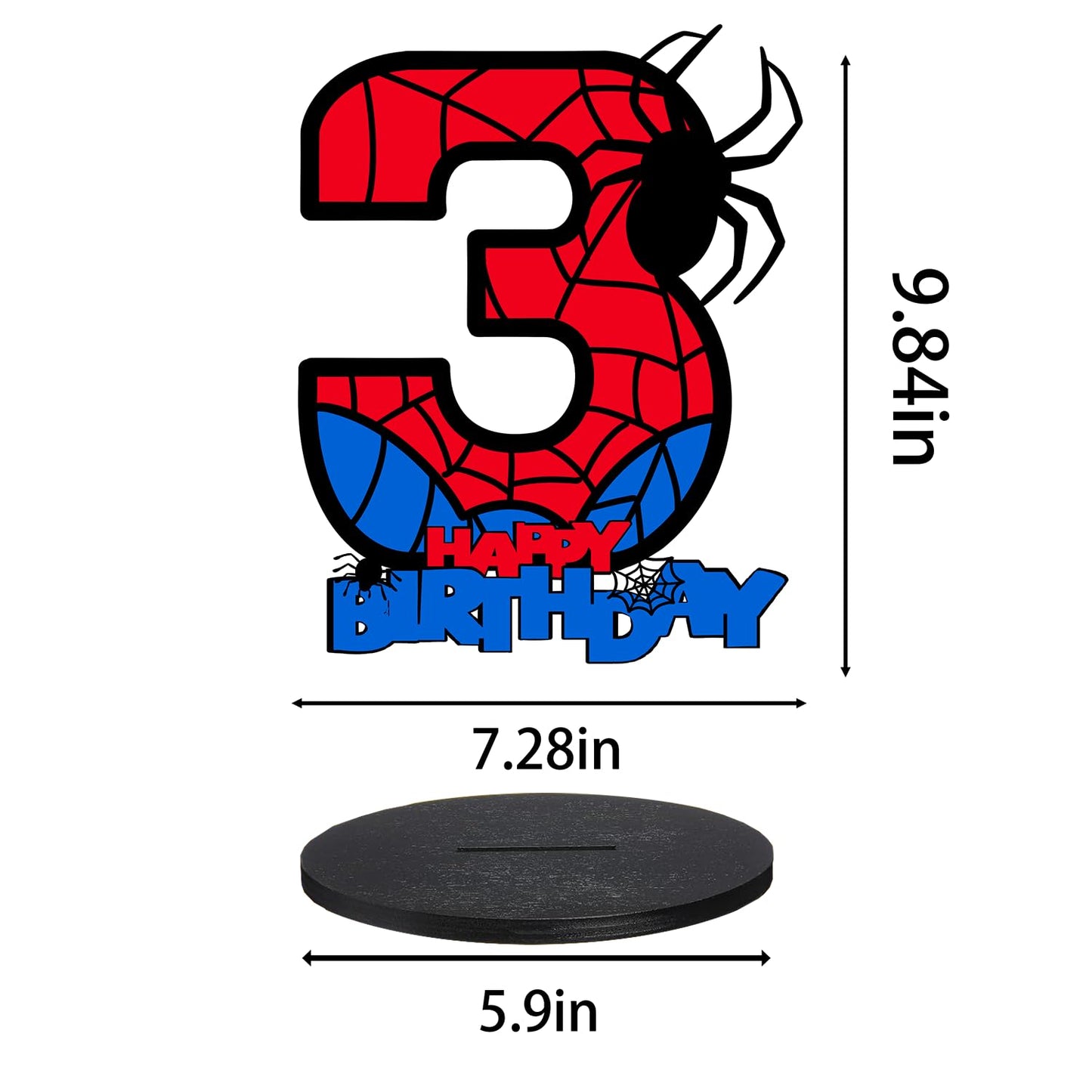 Spider Theme 3th Birthday Decoration – Wooden Number 3 Table Sign for Party, Spider Web Design Centerpiece for Birthday, Halloween Party, or Photo Shoot