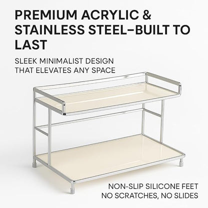 2-Tier Metal Countertop Storage Rack for Perfume, Cosmetics, Makeup, Skincare, and Bathroom Vanity Organizer (Cream)