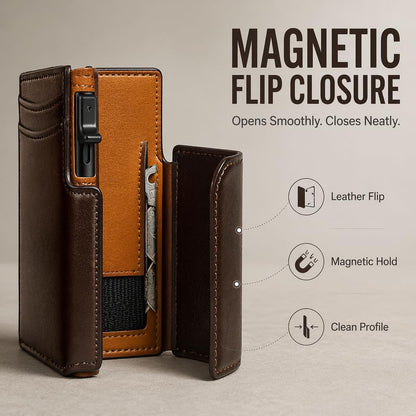 Plinvo Men's Slim Front Pocket Wallet with Integrated Money Clip & Coin Pocket, RFID Blocking & ID Window (Brown)