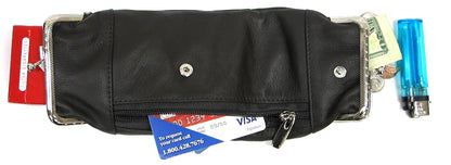 Deluxe Genuine Leather Cigarette and Lighter Case with Zipper Pocket Twist Clasp Kiss Lock Closure Fit 100's - Black