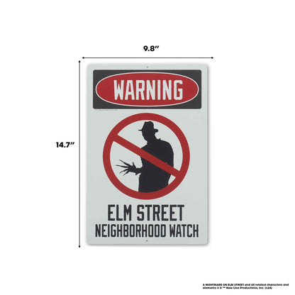 Nightmare On Elm Street Neighborhood Watch Metal Sign - Spooky Freddy Krueger Decoration for Movie Room or Halloween Decor