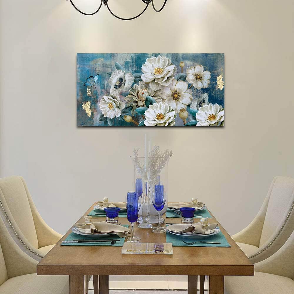 Arjun Tree Wall Art Canvas for Living Room Blue Tree of Life Nature Teal Abstract Textured Painting Picture Modern Panoramic Landscape Artwork Framed Bedroom Home Office Decor, Large Size 40"x20"