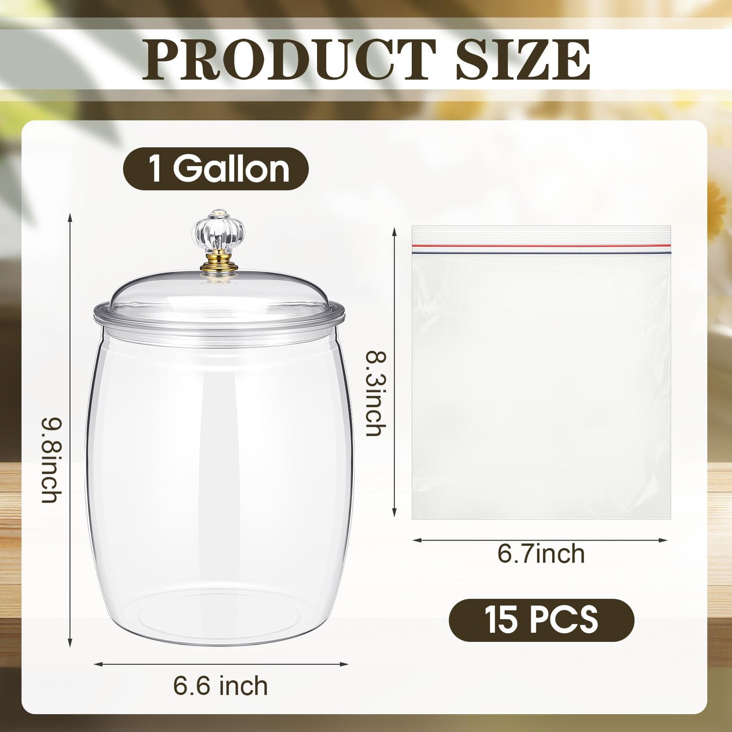 Nuogo 1 Gallon Large Candy & Cookie Jar with Lid and 15 Pcs Food Storage Bags 128 oz Plastic Apothecary Jars Large Food Storage Container Unbreakable Kitchen Jar for Cookie Candy Snack Dried Foods