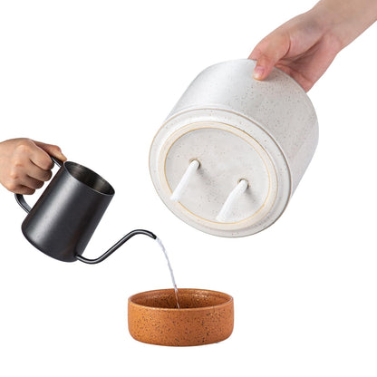 Chubacoo Self Watering Plant Pot: 6 Inch Ceramic Planter with Drainage Hole & Water Storage Plus - Flower Pot for Indoor & Outdoor Plants (Retro Grey, Small)