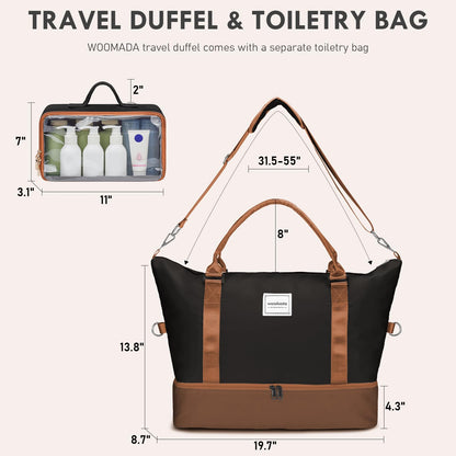 WOOMADA Weekender Overnight Bag for Women, Carry on Shoulder Travel Duffel with Shoes Compartment,Gym Bag with Toiletry Bag(black&coffee&brown)