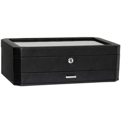 ROTHWELL 12 Slot Leather Watch Box with Valet Drawer - 12 Slot Luxury Watch Case Display Organizer, Microsuede Liner, Mens Accessories Holder, Jewelry Case, Jewelry Display Organizer (Black/Red)