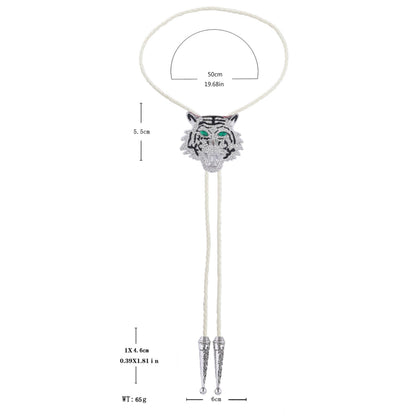 GelConnie Rhinestone Bolo Tie for Women Full Rhinestone Tiger Head Silver Bolo Tie for Men Wedding White Leather Cord Cowboy Ties