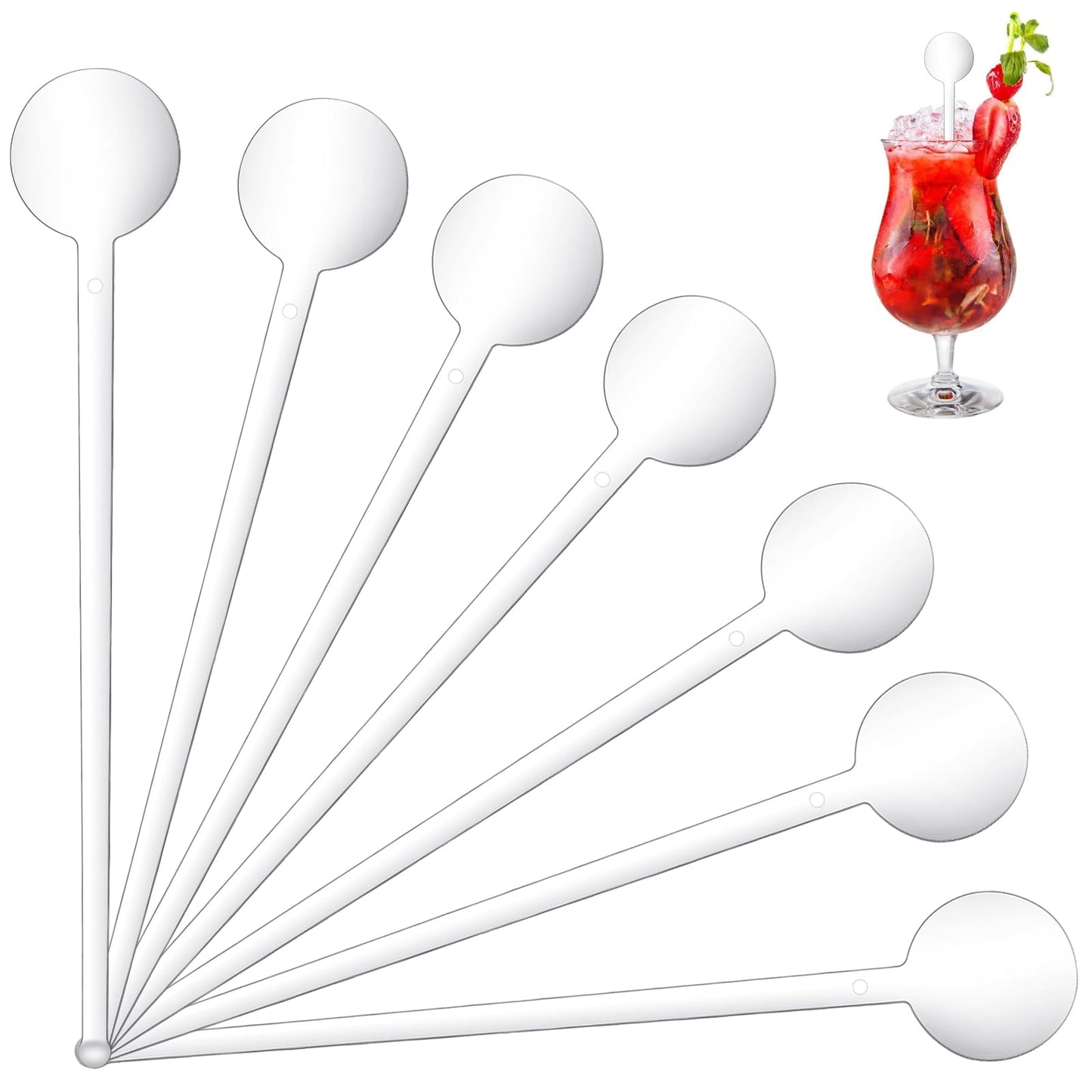 Aemygo 200 Pcs Cocktail Swizzle Sticks, 7.3inch Clear Coffee Stirrers Disposible Plastic Swizzle Sticks for Drink Black Disc Top Drinks Mixing Rod for Coffee Whiskey Beverage