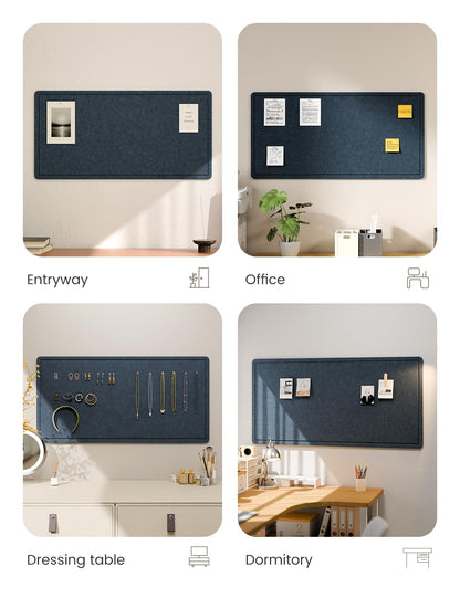Fluxynara Bulletin Board, 35" x 17.5" Cork Board Alternative with 12 Safe Removable Adhesive Tabs, Foldable Felt Pin Board for Home Office, Classroom, Bedroom,Entryway for Walls—Carbon Blue