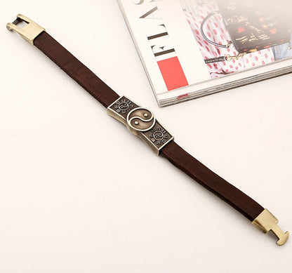 Hamoery Men Punk Alloy Leather Bracelet Taiji Bracelet Bangle Wristband(Taiji)