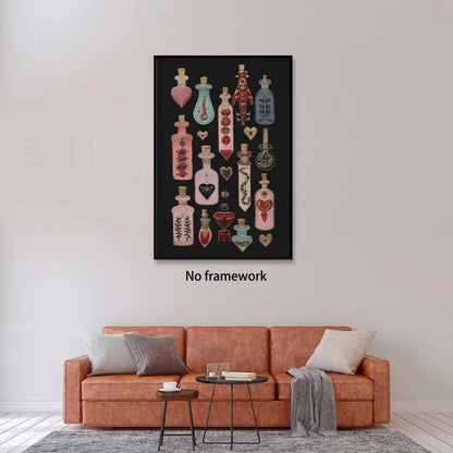 Witchy Potion Bottle Wall Art Esoteric Occult Poster Gothic Dark Academia Halloween Decor Surreal Canvas Print Pink Magic Art Alternative Maximalist Painting Picture Decor 16x24inch Unframed