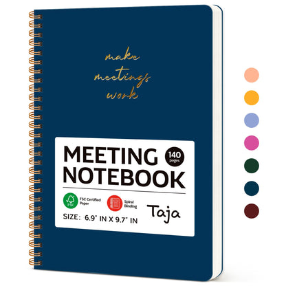 Meeting Notebook for Work Organization - Work notebook with action items, Meeting Minutes Planner Notebook, Perfect Office Supplies for Men & Women - Navy Blue