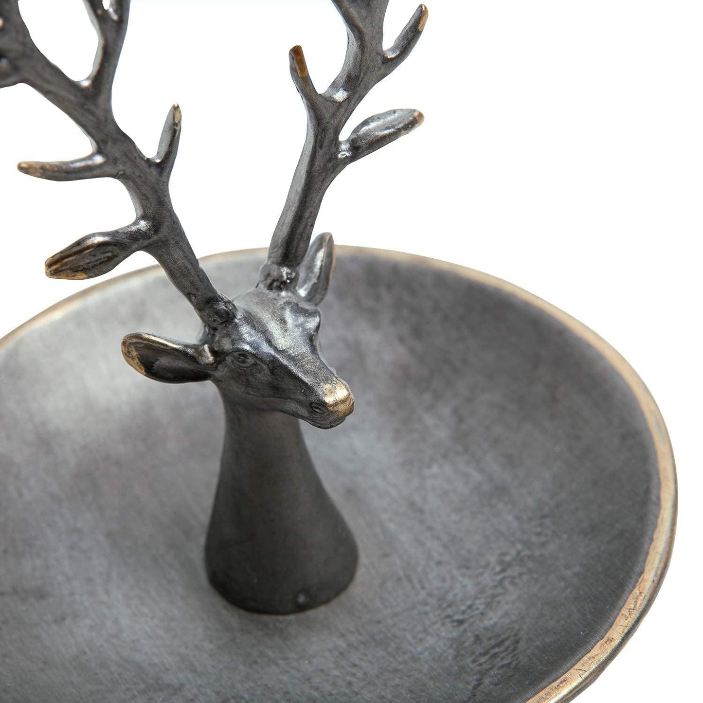 SOFFEE DESIGN Jewelry Tray Ring Dish Holder, Metal Deer Antler Jewelry Stand with Tray Display Organizer, Deer Tree Jewelry Hanger Rack for Hanging Necklaces, Rings, Earrings, Bracelet, Watches