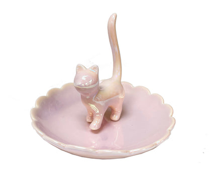 ROSA&ROSE Cat Ring Holder Trinket Tray Ceramic Jewelry Dish Decorative Ring Holder/Trinket Tray Engagement Wedding Birthday Gifts for Women Her(Pink)