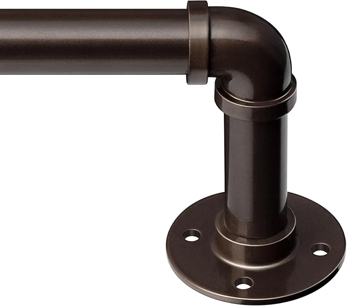 Zeerobee Curtain Rods for Windows 32 to 48, 1 Inch Industrial Wrap Around Antique Bronze Curtain Rod, Indoor/Outdoor Room Divider Adjustable Drapery Pole, 32"-48"