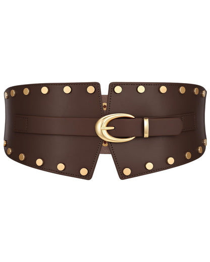 JKEEMI Women Wide Elastic Belt Studded Rivets Stylish Waist Cinch Belt for Dresses Coat