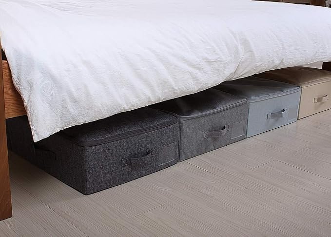 iwill CREATE PRO Folding Washable Dustproof Under bed Storage Bins with Lids, Underbed Storage Containers for Closet, Wardrobe Clothes, Blanket, Duvets, Sweaters Organizer, Dark Gray, Pack of 3