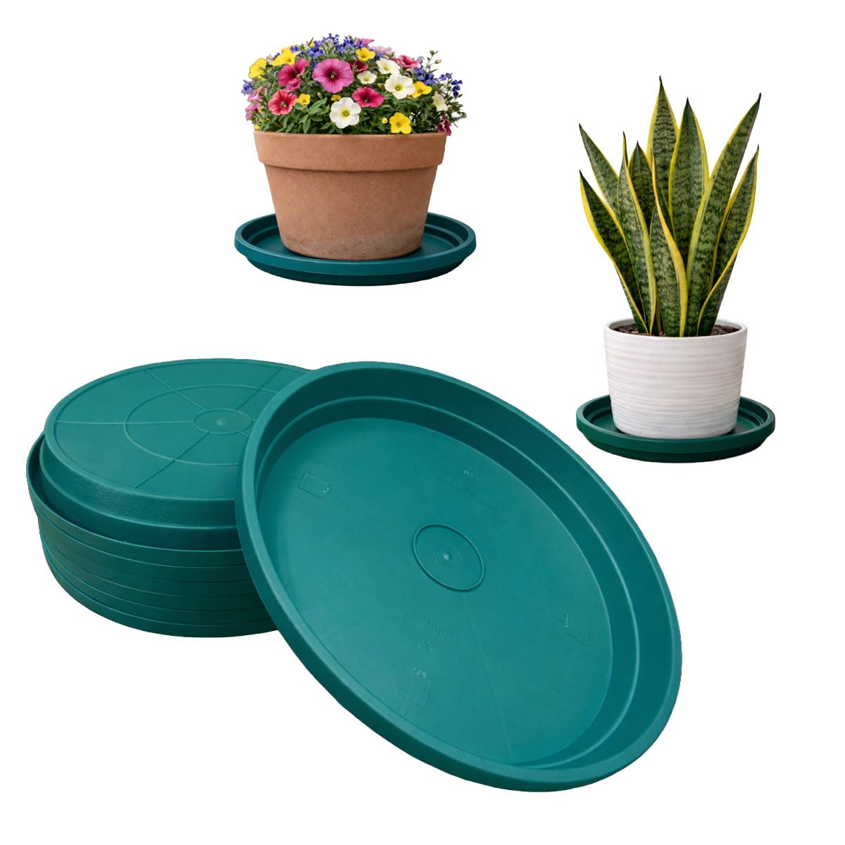 smart spring 10 Inch Plant Pot Tray USA Made – Durable Plastic Flower Pot Saucer – Plant Water Catcher for Indoor Outdoor Garden (6, Mineral Teal)