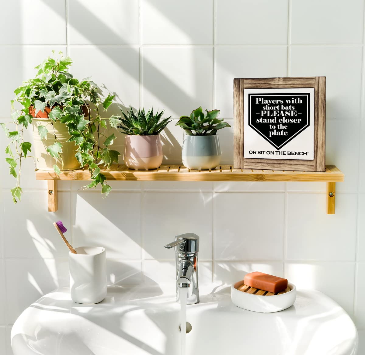 Funny Bathroom Signs, Players With Short Bats Bathroom Decor Sign, Farmhouse Toilet Decoration, Toilet shelf decoration, Wood Desk Decorative Sign
