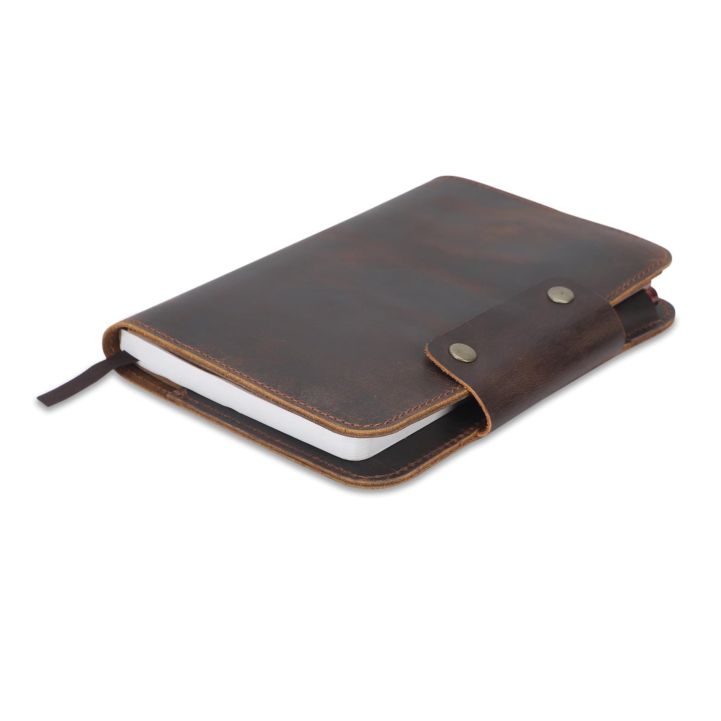 CestAntiQ Rustic Leather Journal Cover for A5 Notebooks (Fits 5.75 x 8.25 Inch & 5.5 x 8.2 Inch) | Premium Full Grain Leather Notebook Cover, Refillable Journal Cover with Pen Loop, 5 Card Slots & Interior Pocket | Leather Planner & Diary Cover (Brown)