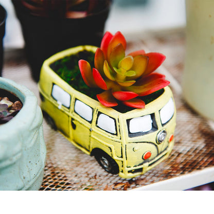 Ascrafter Cute Succulent Plants Planters, Small Planters with Drainage Hole, Flower Pots for Home Indoor Outdoor Garden Decoration (Yellow Bus)