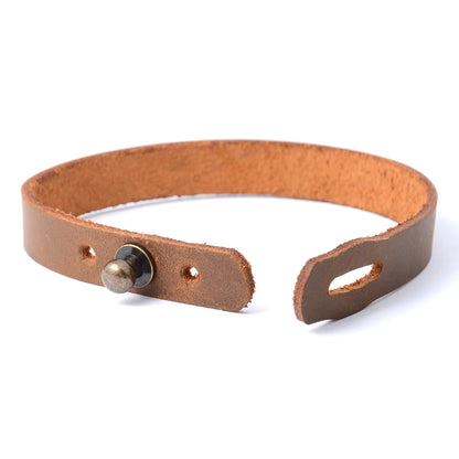 2 Pack Leather Bracelets for Men - Crazy Horse Leather Cuff, Handmade Adjustable Bracelet Set with Solid Brass Screw Buckles, Gifts for Him (Dark Brown/Light Brown)