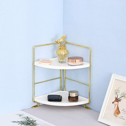 2-Tier Kitchen Spice Rack-Corner Bathroom Shelf- Triangle Standing Storage Rack for Bathroom, Living Room, Bedroom, Kitchen (Golden)