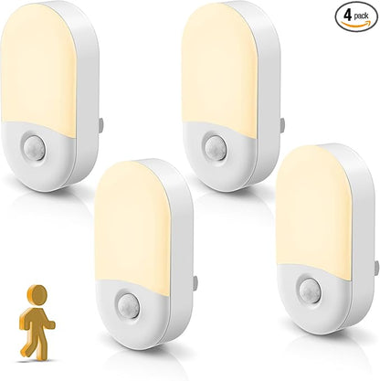 L LOHAS LED Motion Sensor Night Light, Motion Activated Night Light, 4Pack, 3000K Warm White, Night Lights Plug into Wall Motion Sensor, 30/60LM Adjustable Brightness, for Kids Adults Bathroom Kitchen