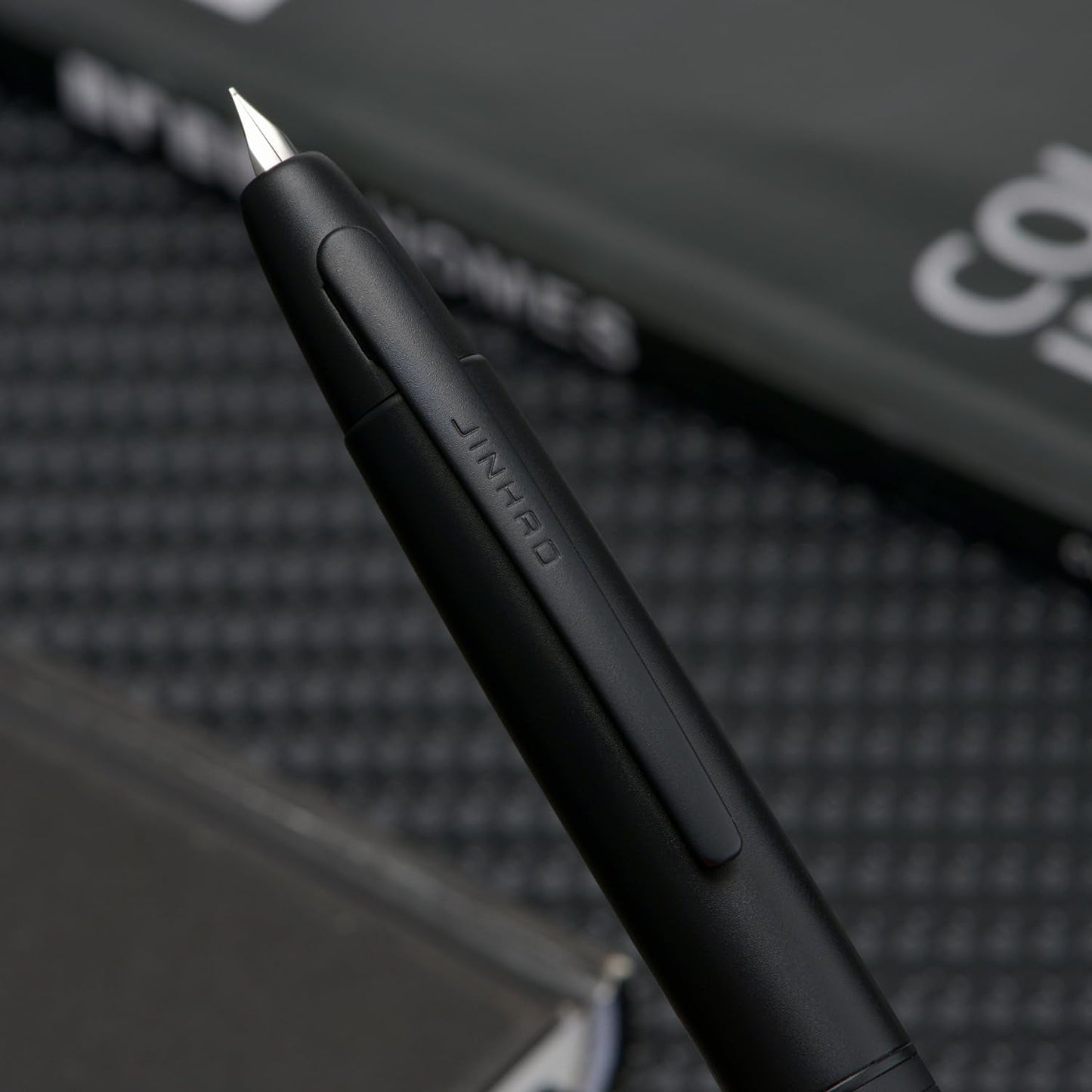 Jinhao 10 Press Fountain Pen with Box, Matte Black Retractable Extra Fine Nib with Ink Converter Set (Clip Version)