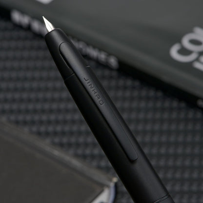 Jinhao 10 Press Fountain Pen with Box, Matte Black Retractable Extra Fine Nib with Ink Converter Set (Clip Version)
