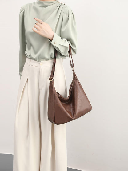 NIUEIMEE ZHOU Hobo Bags for Women Foldable Vegan Leather Shoulder Handbag Slouchy Tote Crossbody Purses