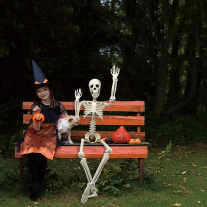 UMEELR 36in/3ft Life Size Posable Skeleton, Plastic Full Body with Movable Joints Skeleton for Halloween Party Prop Graveyard Haunted House Decorations
