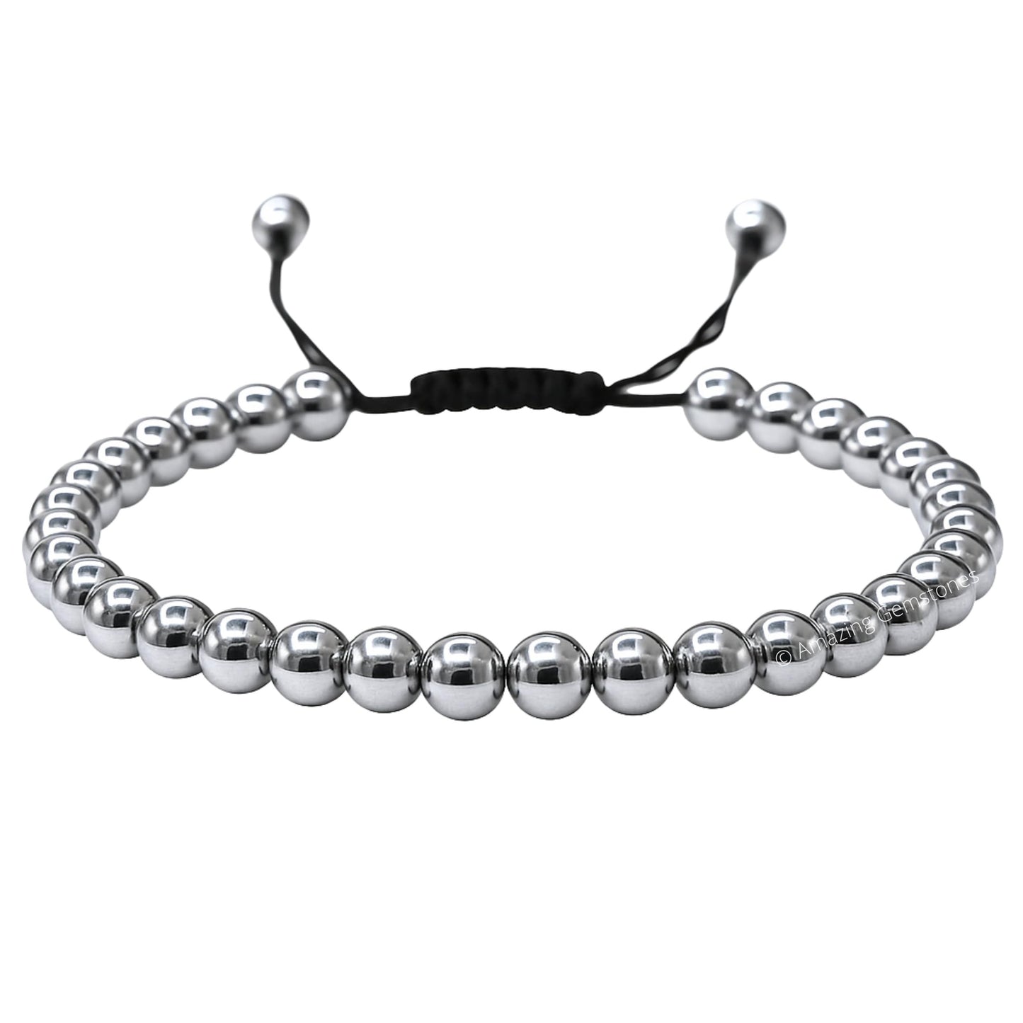 Amazing Gemstone Silver Hematite Anklet Ankle Bracelets for Women - Waterproof Beaded Healing Crystal Anklets, Plus Size Chakra Gemstone Bead Anklet (Stretchy Adjustable - Plain)