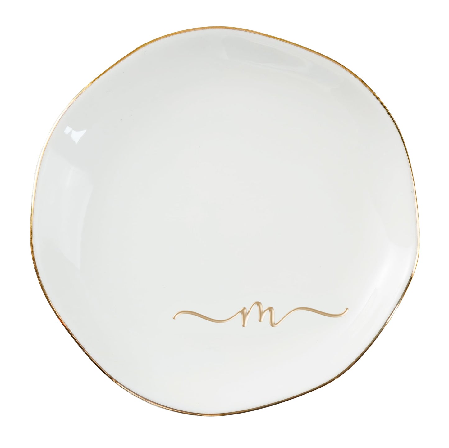 InnoBeta Ceramic Jewelry Tray, Decorative Trinket Dish for Rings Earrings Necklaces Bracelet Watch Keys, Birthday for Women, Mother's Day Christmas Gift for Women, 4.75", White Surface Gold (M)