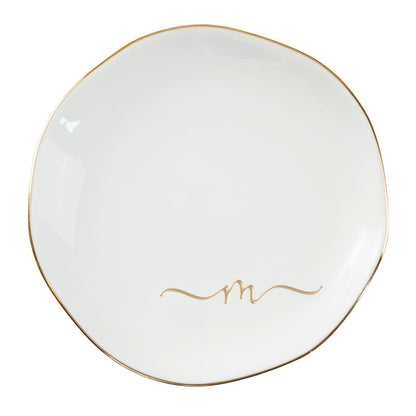 InnoBeta Ceramic Jewelry Tray, Decorative Trinket Dish for Rings Earrings Necklaces Bracelet Watch Keys, Birthday for Women, Mother's Day Christmas Gift for Women, 4.75", White Surface Gold (M)